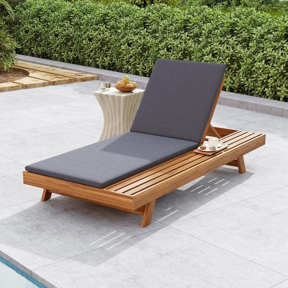 imageChristopher Knight Home Kayes Chaise Lounge Chair Outdoor Acacia Wood Poolside Sun Lounger 79 Patio Recliner Chair Adjustable Backrest Single Lounge Sofa for Garden Backyard Teak Frame OnlyTeakdark Gray 2 Cushion