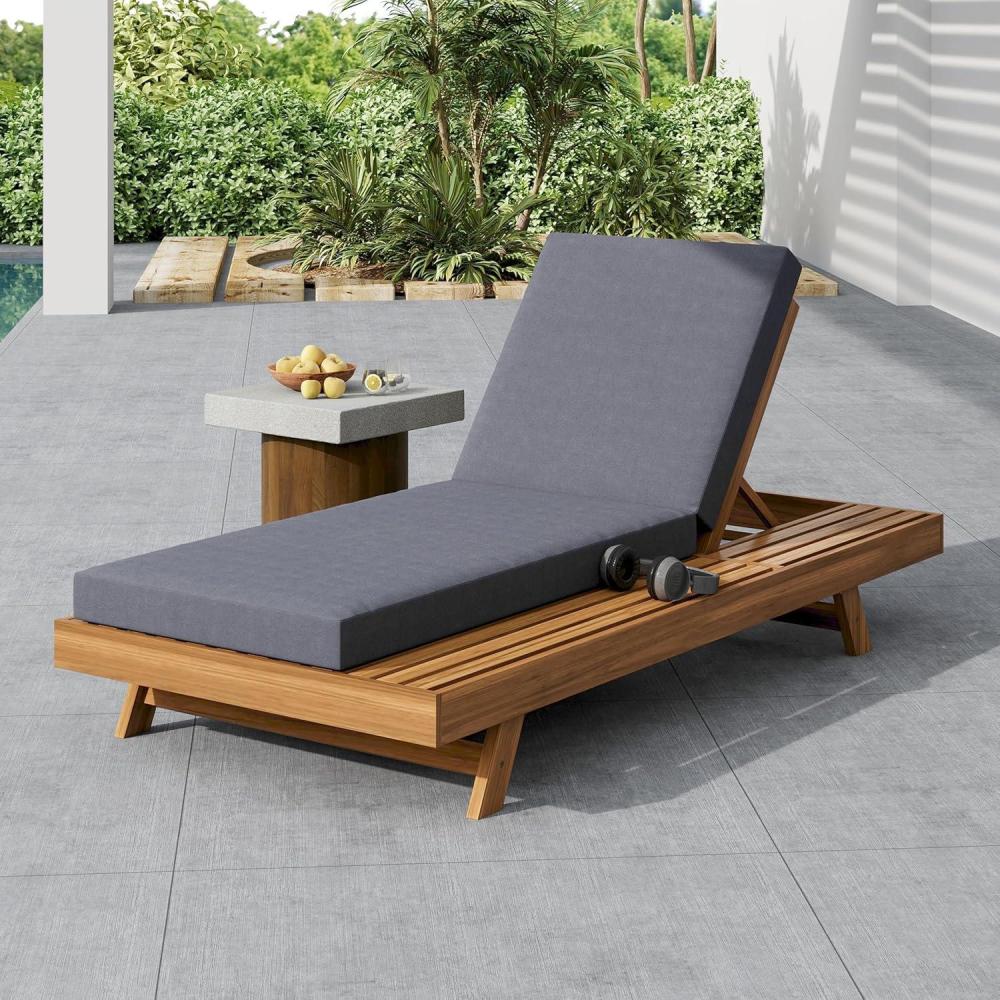 imageChristopher Knight Home Kayes Chaise Lounge Chair Outdoor Acacia Wood Poolside Sun Lounger 79 Patio Recliner Chair Adjustable Backrest Single Lounge Sofa for Garden Backyard Teak Frame OnlyTeakdark Gray 4 Cushion