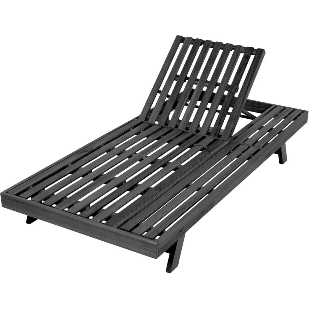 imageChristopher Knight Home Kayes Chaise Lounge Chair Outdoor Acacia Wood Poolside Sun Lounger 79 Patio Recliner Chair Adjustable Backrest Single Lounge Sofa for Garden Backyard Teak Frame OnlyBlack Frame Only