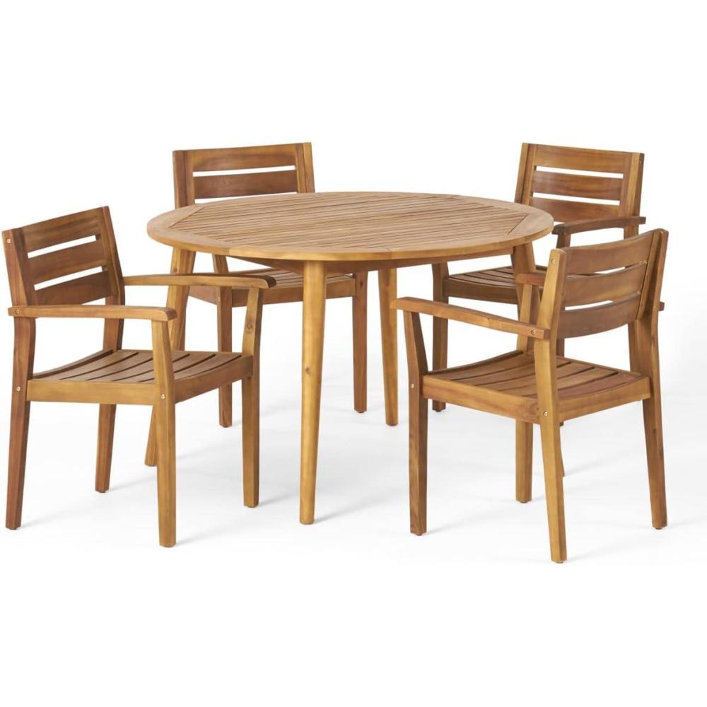 imageChristopher Knight Home Keth Outdoor 5 Piece Acacia Wood Dining Set Teak Finish