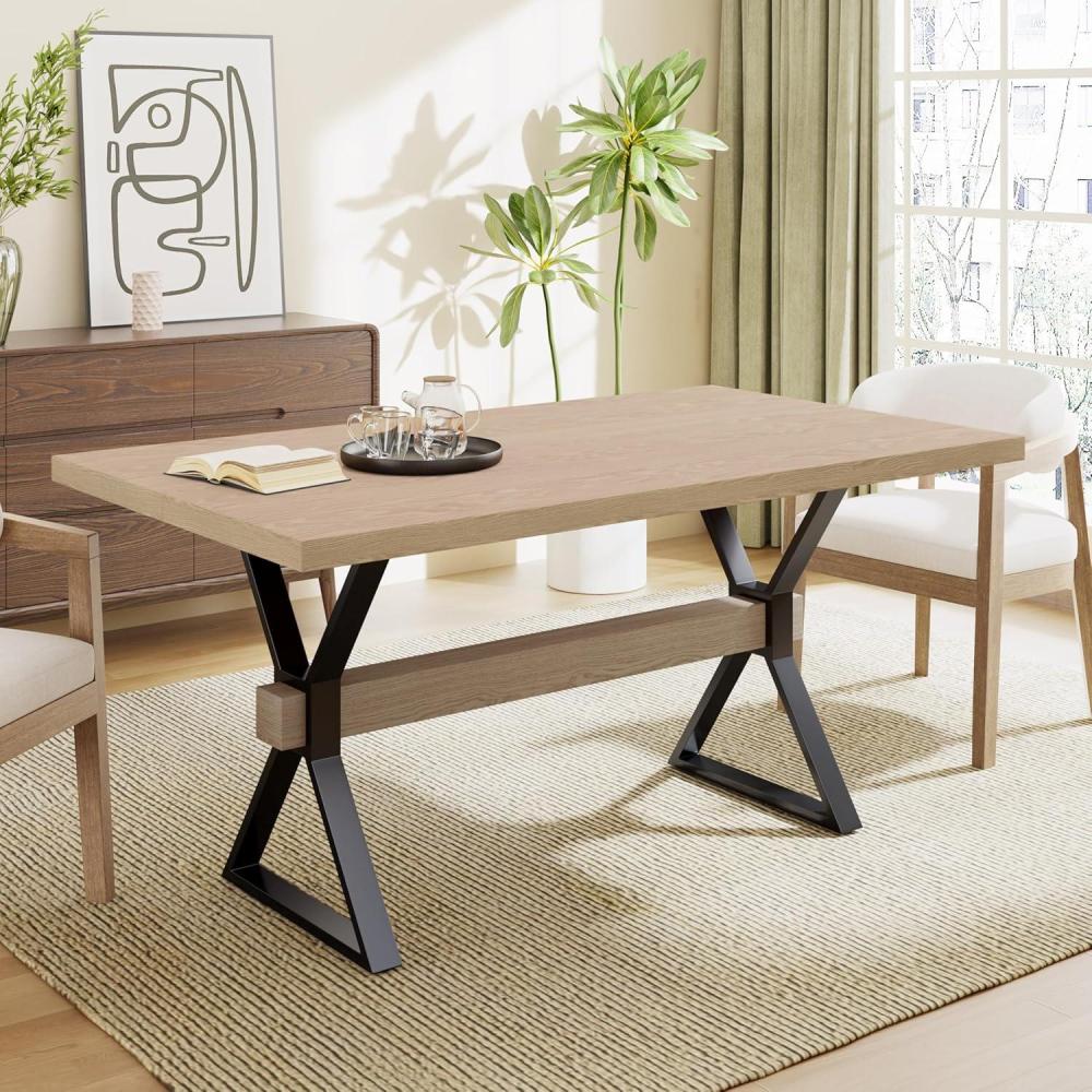 imageChristopher Knight Home Keyats 63 Inch Dining Table for 6 People Modern Farmhouse Kitchen Table with XShaped Metal Legs Rectangular Dinner Furniture for Dining Room Home Office NaturalLight Ash