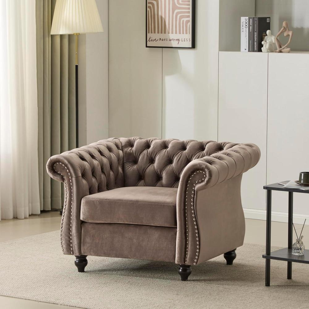 imageChristopher Knight Home Kitty Chesterfield Club Chair with Solid Wood Frame Velvet Upholstered Living Room Chair ButtonTufted Diamond Stitch Single Sofa Nailhead Accent Black Dark Brown