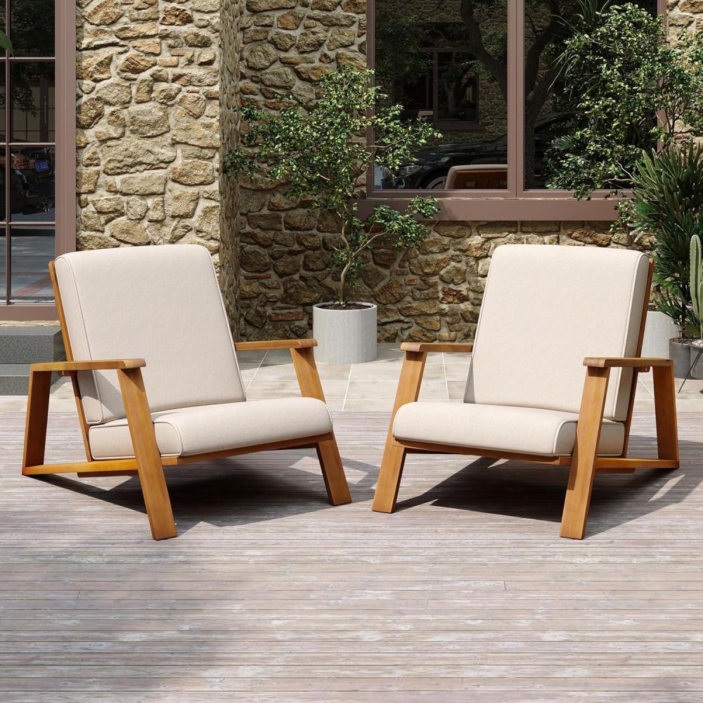 imageChristopher Knight Home Kuro Acacia Wood Adirondack Chairs Set of 2 Lounge Chair Outdoor with Slatted Design Patio Chair with Cushion Extra Seating for Balcony Backyard Garden Teak  BeigeTeak  Beige