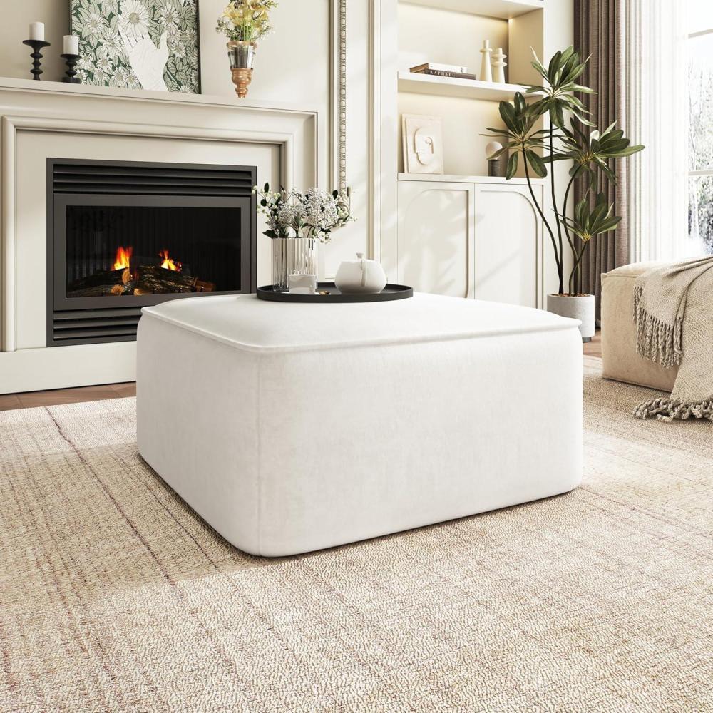 imageChristopher Knight Home Kyle Corduroy Woven Upholstery Square Ottoman Living Room Sofa Ottoman with Wood Frame Comfy Seating Experience with Dense Foam Padding NonMarking Foot Caps Olive GreenCream  Velvet