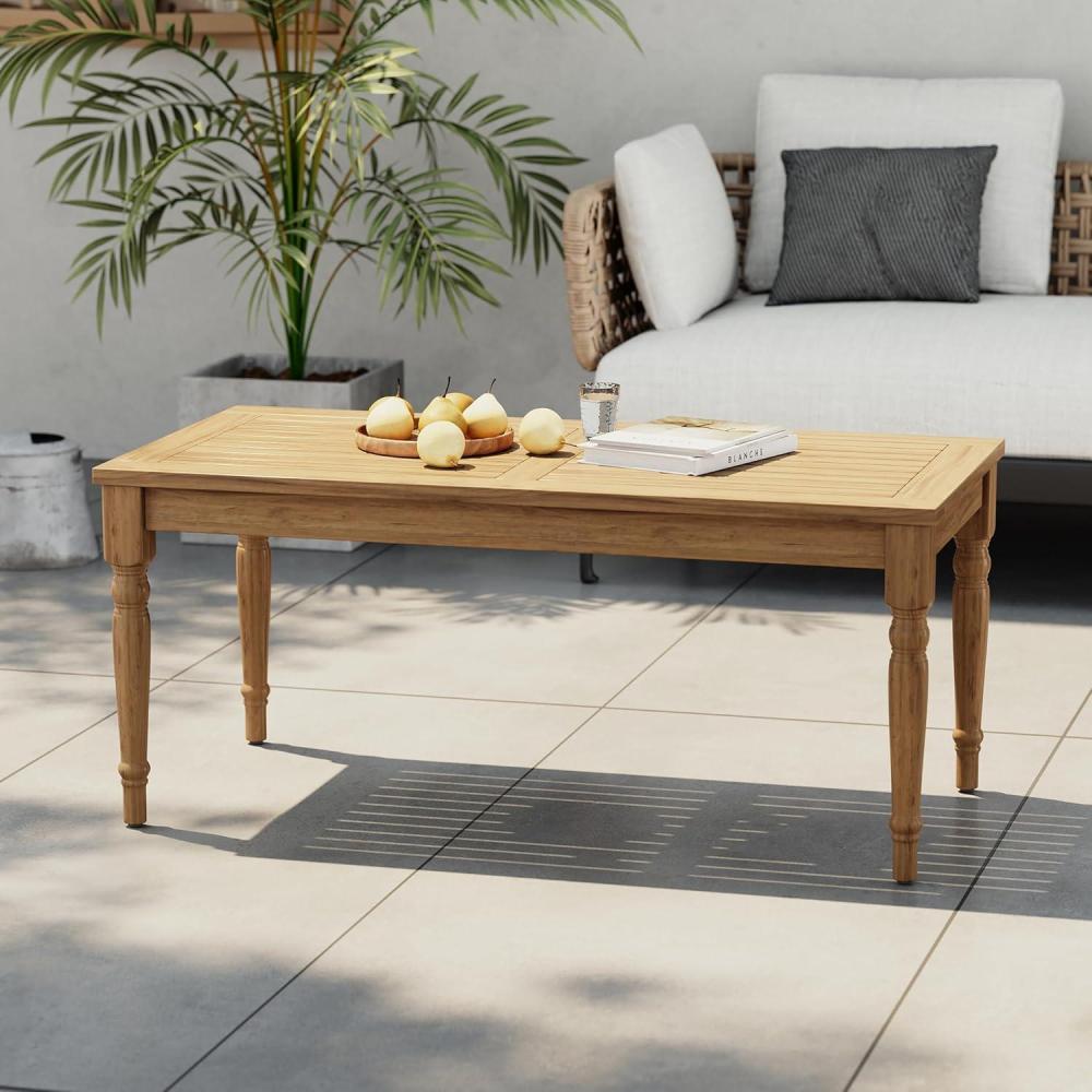 imageChristopher Knight Home Lama Rectangular Outdoor Coffee Table Slat Panel Side Table Acacia Wood Side Desk for Backyard Balcony Garden Weather Resistant Lightweight Patio Tea Table Natural
