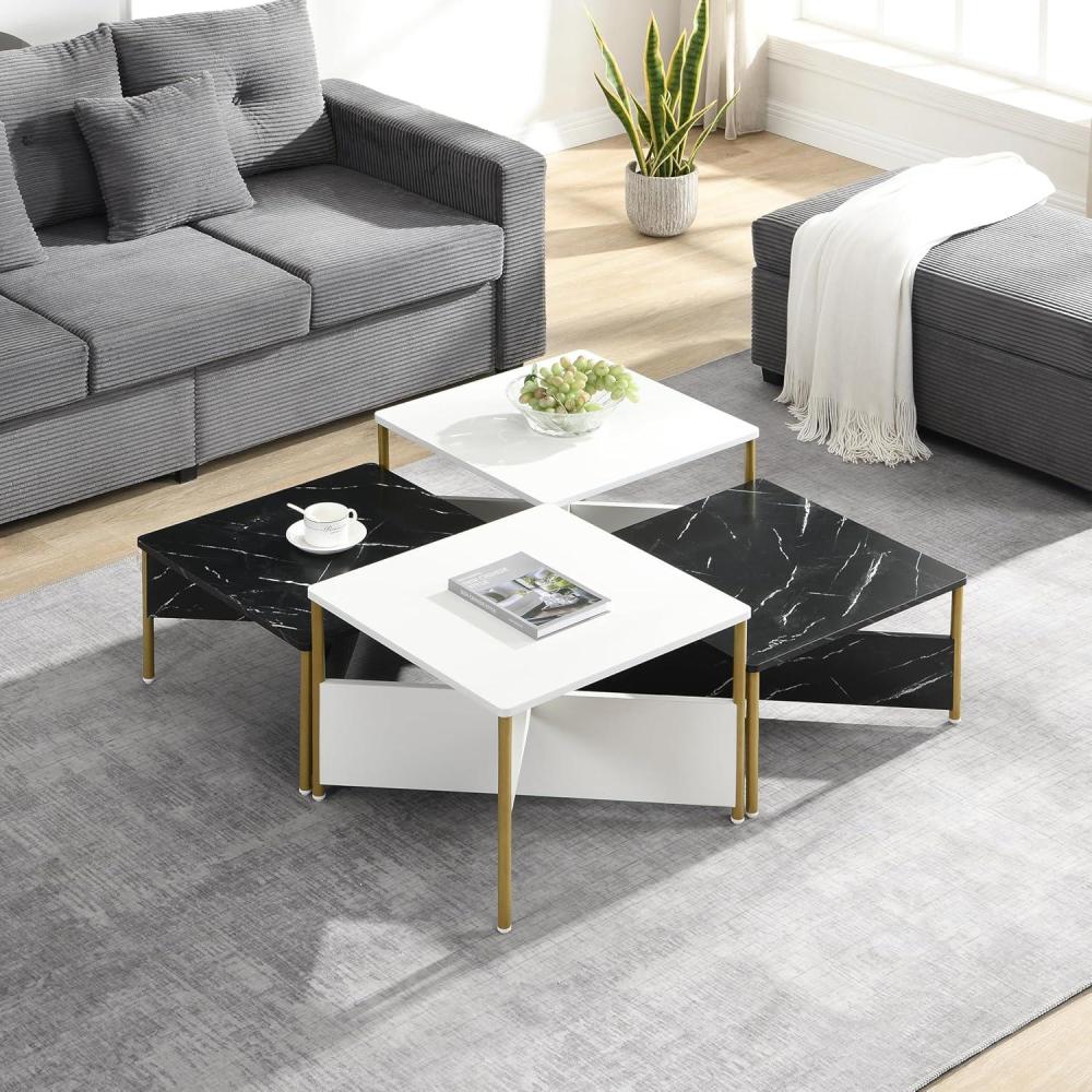 imageChristopher Knight Home Lana Wooden Nesting Coffee Table Set of 4 Mid Century Modern Square Living Room Table Free Adjustable Shape Table Versatile and Stylish Living Room Furniture White WalnutWhite Black