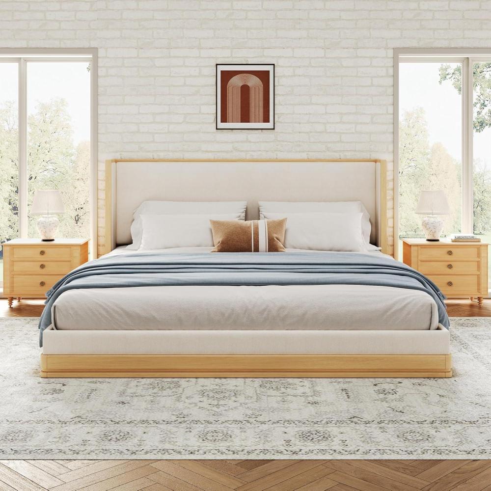 imageChristopher Knight Home Lavia Fabric Upholstered King Size Bed Frame with Headboard Modern King Bed Frame and Headboard Wooden Slats Support Easy Assembly No Box Spring Needed BeigeNaturalKing US Standard