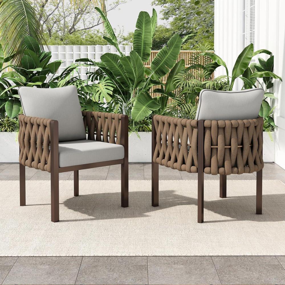 imageChristopher Knight Home Lena Patio Club Chairs Set of 2 Metal Accent Chairs Rope Woven Backrest Armchair Upholstered Cushions Seating Tub Back Design for Backyard Garden BrownLight Gray