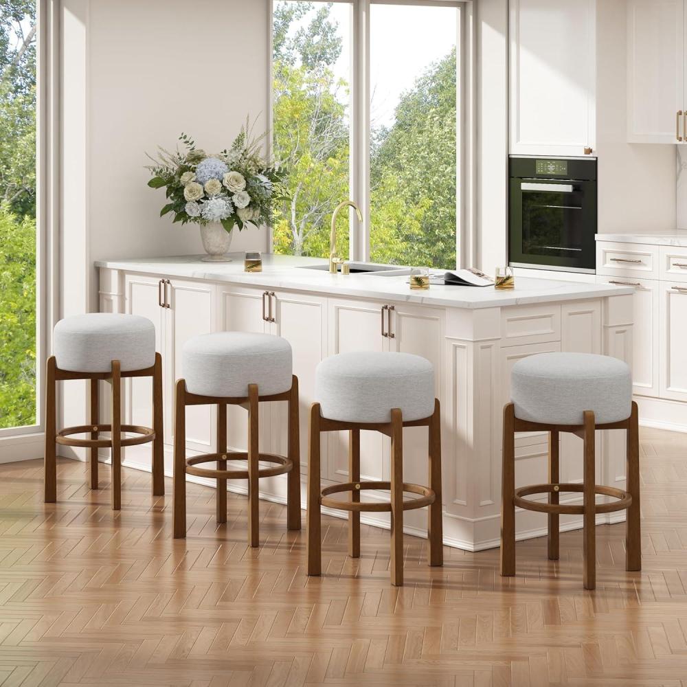 imageChristopher Knight Home Lera Modern Counter Height Bar Stools Set of 4 Fabric Round Stool Chair for Kitchen Island Wooden Dining Room Chair Upholstered Counter Stool with FootrestDark WalnutIvoryDark Walnutivory