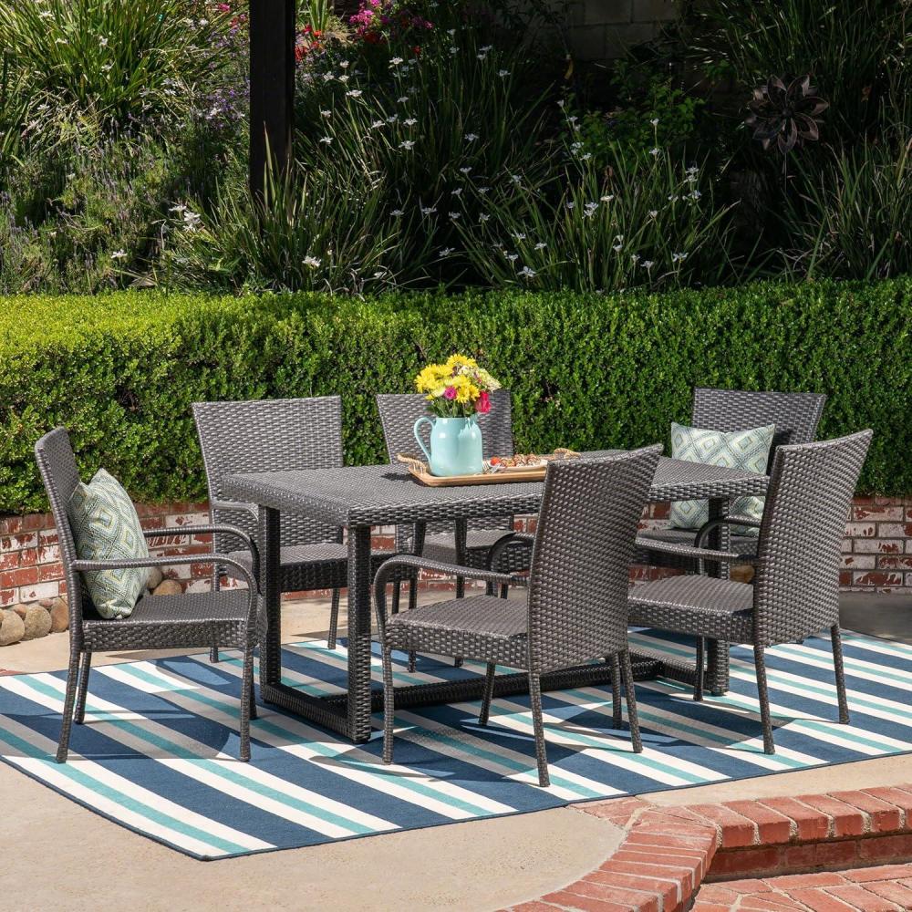 imageChristopher Knight Home Liam Outdoor 7 Piece Wicker Dining Set Grey