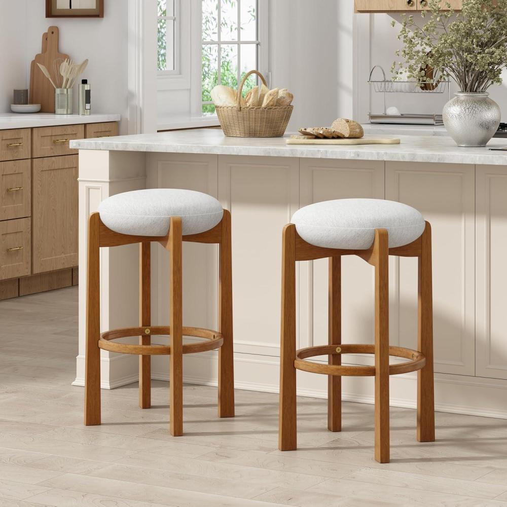 imageChristopher Knight Home Lilac Modern Counter Height Bar Stools Set of 2 Fabric Round Stool Chair for Kitchen Island Wood Dining Room Chair Upholstered Counter Stool with FootrestDark WalnutIvoryWalnutivory