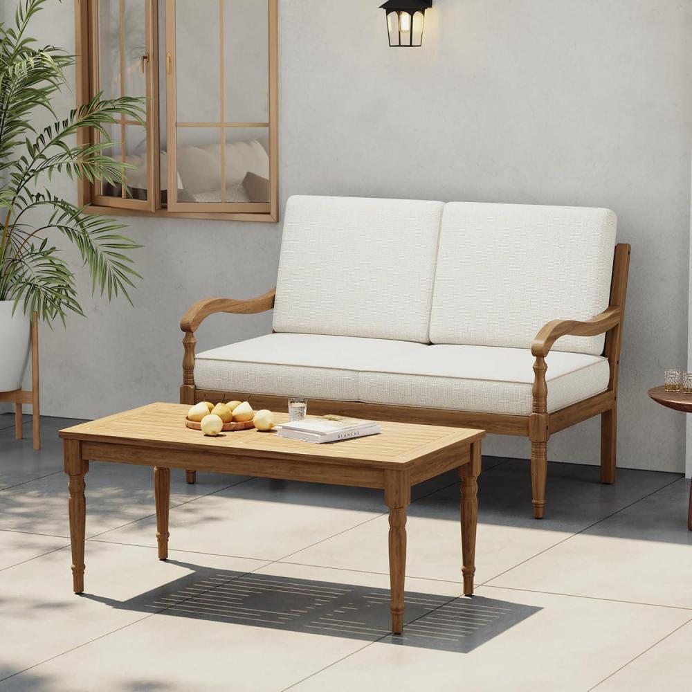 imageChristopher Knight Home Lina Patio Acacia Wood Conversation Set Outdoor Loveseat with Coffee Table Outdoor Chat Set Seating Group 2 Piece Sofa Seating Group with Cushions Beige Natural