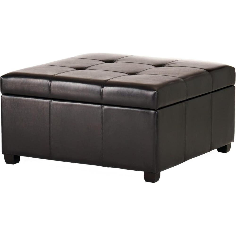 imageChristopher Knight Home Lorel Faux Leather Square Storage Ottoman Coffee Table Wooden Ottoman with Storage Entryway Modern Ottoman Foot Stool Toy Box Storage for Living Room BrownEspresso