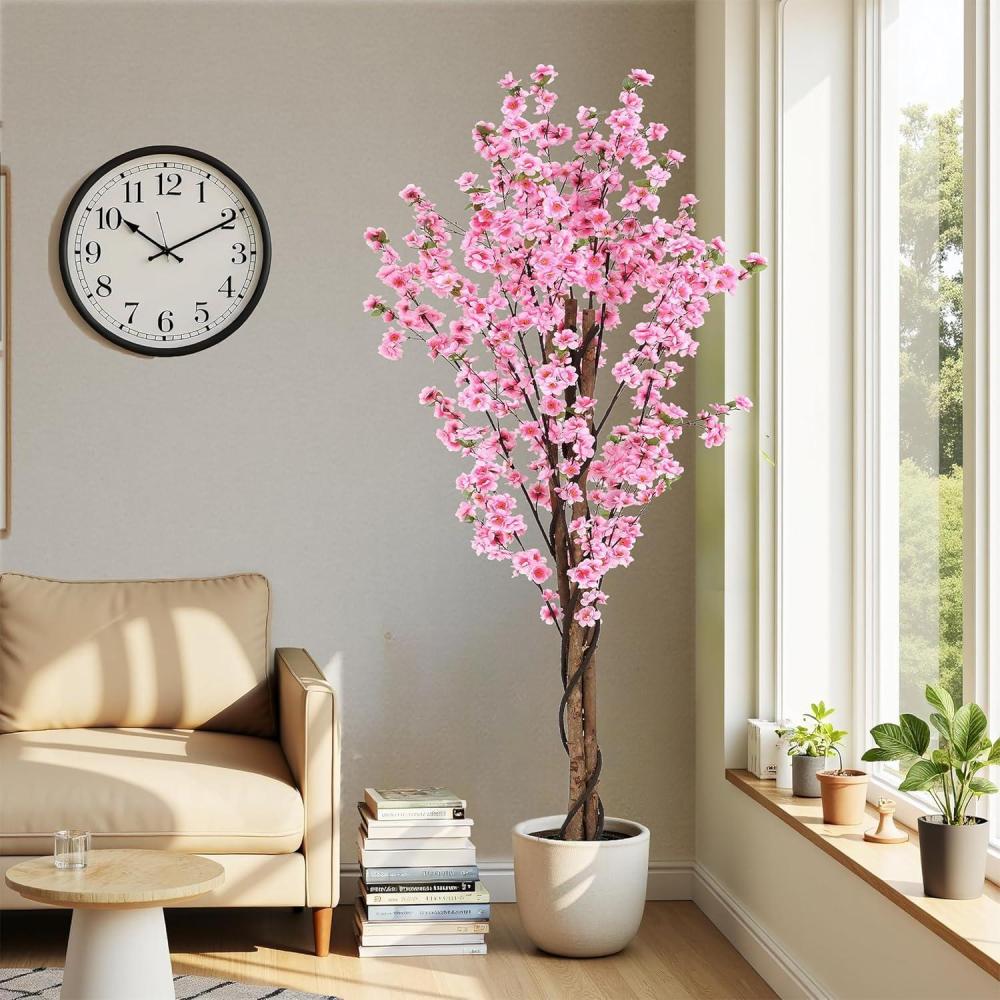 imageChristopher Knight Home Luke 63H PrePotted Artificial Tree Indoor Artificial Ficus with Nursery Pot Faux Tree with Natural Wood Trunk for Home Office Decor 1pcs with Black Plastic Pot GreenPink72h