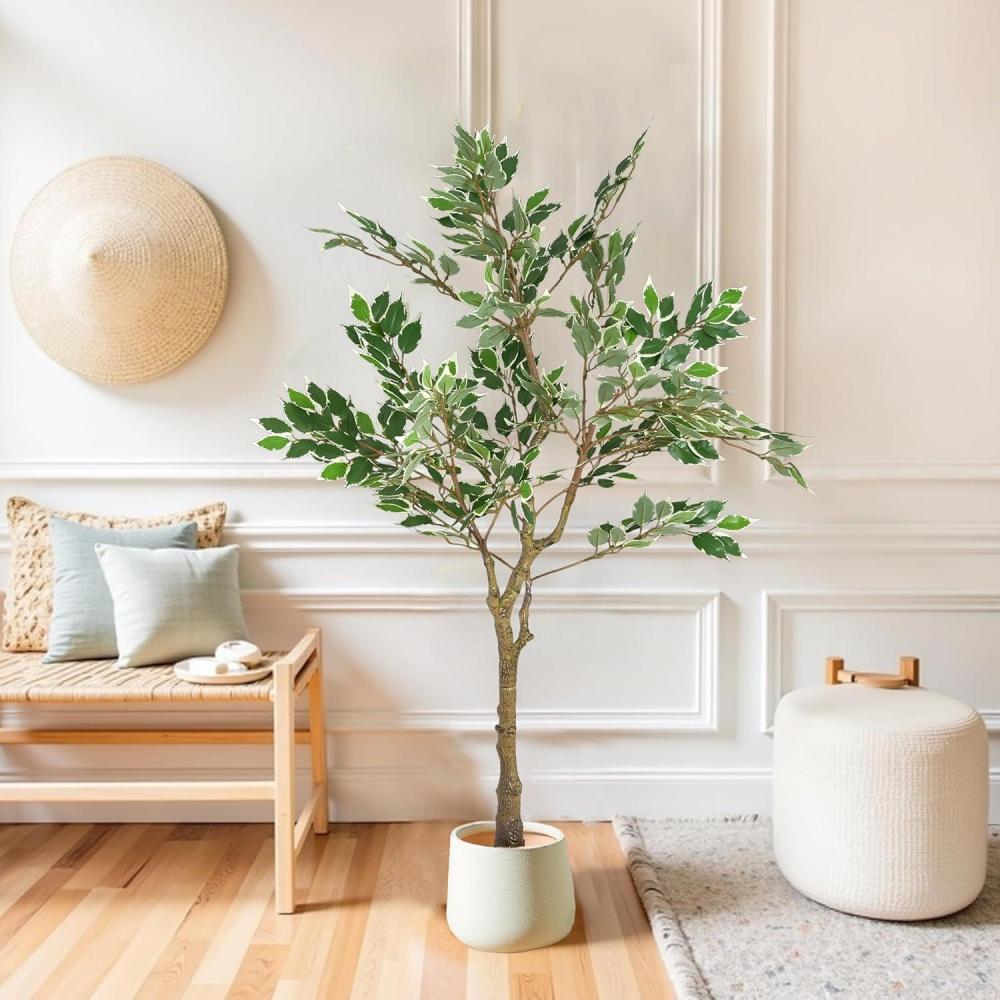 imageChristopher Knight Home Luke 63H PrePotted Artificial Tree Indoor Artificial Ficus with Nursery Pot Faux Tree with Natural Wood Trunk for Home Office Decor 1pcs with Black Plastic Pot GreenGreen51h Ficus Tree