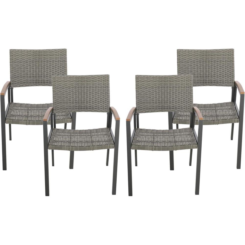 imageChristopher Knight Home Luton Outdoor Aluminum Dining Chairs with Faux Wood Accents and Faux Rattan Seats Set of 4 Gray and Natural Brown