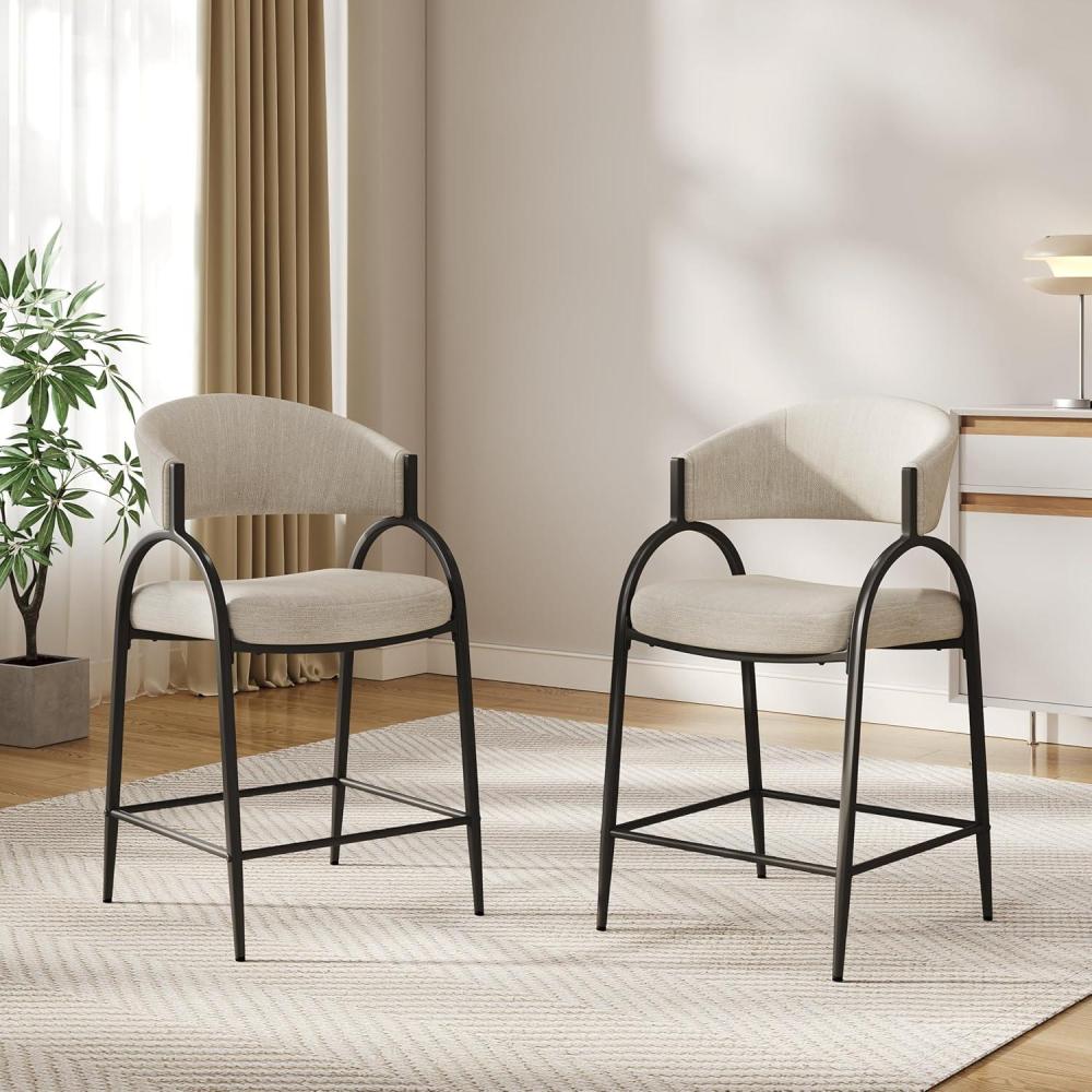 imageChristopher Knight Home Mabel Modern Counter Height Bar Stools Set of 2 Fabric Upholstered Bar Stool for Kitchen Island Metal Frame Dining Armchair Counter Stool with Footrest BeigeBlack