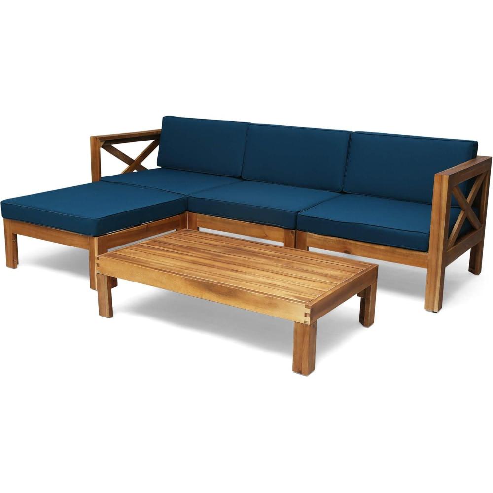 imageChristopher Knight Home Mamie Outdoor Acacia Wood 5 Piece Sofa Set Teak Finish Dark Teal