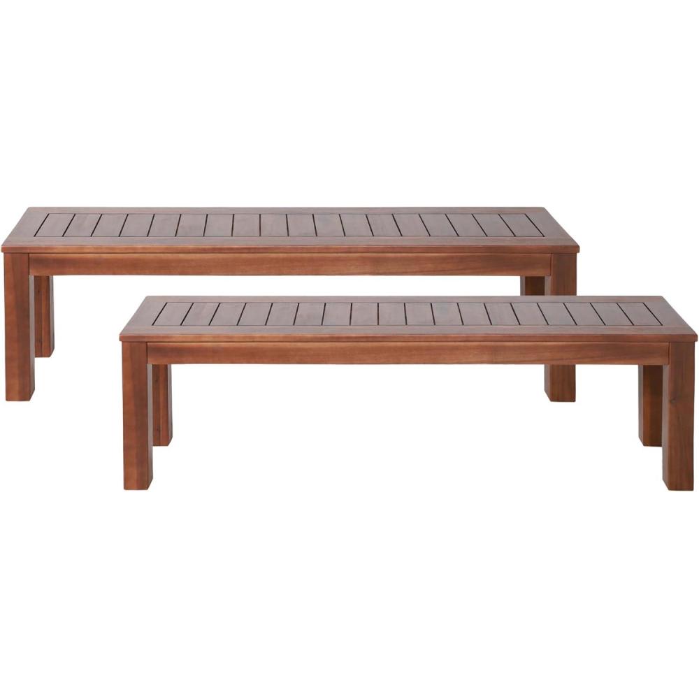 imageChristopher Knight Home Manila Outdoor Acacia Wood Dining Bench Set of 2 Dark Brown