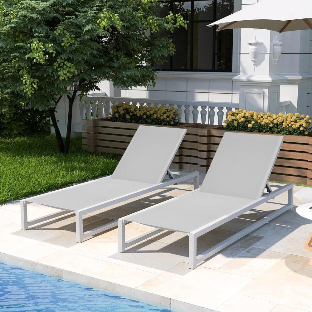 imageChristopher Knight Home Manila Outdoor Chaise Lounge Chairs Set of 2 Aluminum Chaise Lounge Adjustable Backrest Chair Mesh Seating Aluminum Frame for Patio Poolside Backyard 400lbs Light Gray