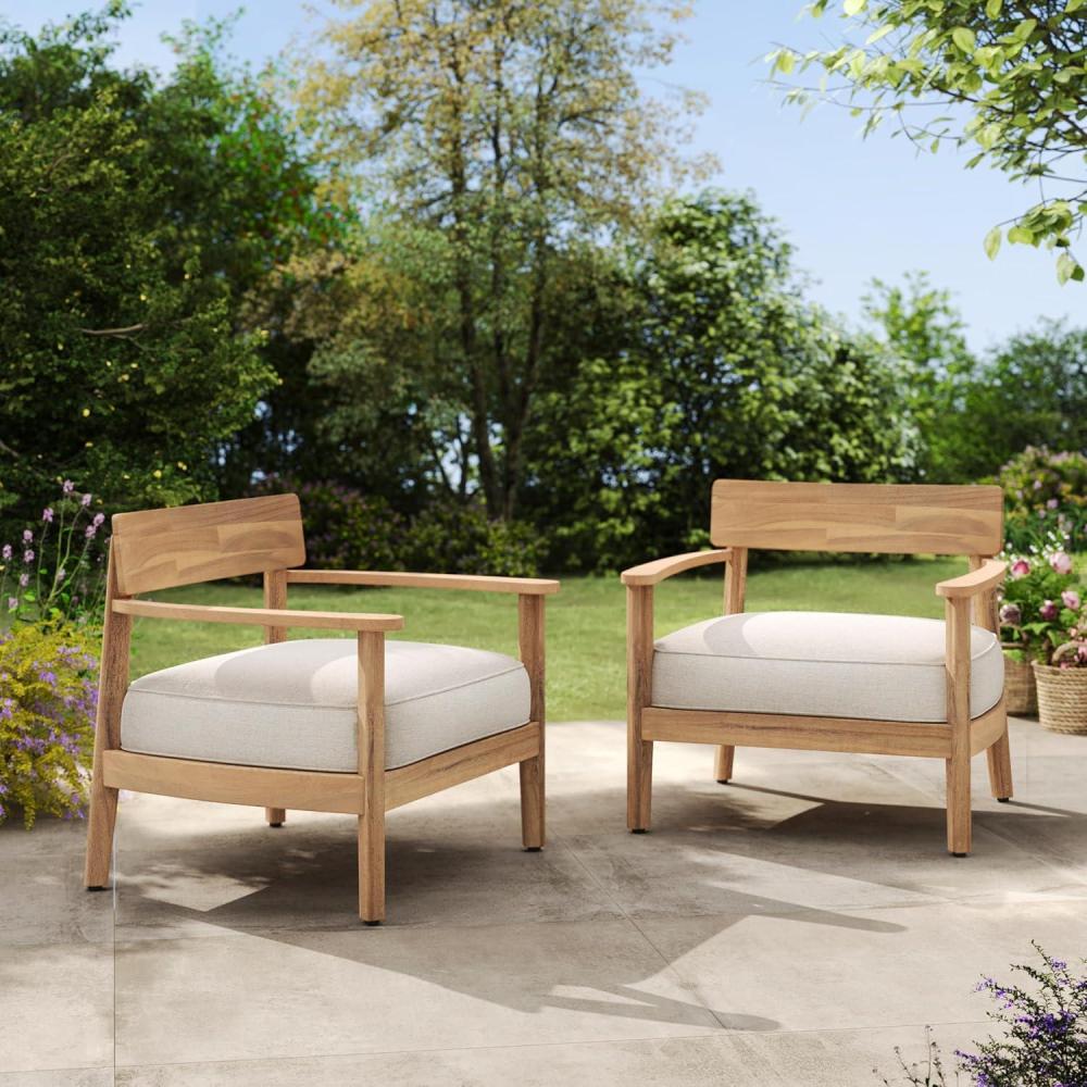 imageChristopher Knight Home Manny Acacia Wood Patio Accent Chair Set of 2 Wooden Lounge Chair Outdoor Comfy Reading Chair with Removable Cushion Curved Backrest Lounge Sofa TeakBeige