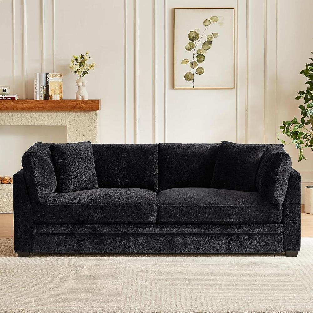imageChristopher Knight Home Masie Chenille Upholstered 3 Seater Sofa Couch Wooden Home Sofa Living Room Comfy Cloud Couch for Bedroom Home Office Caramel BrownBlack