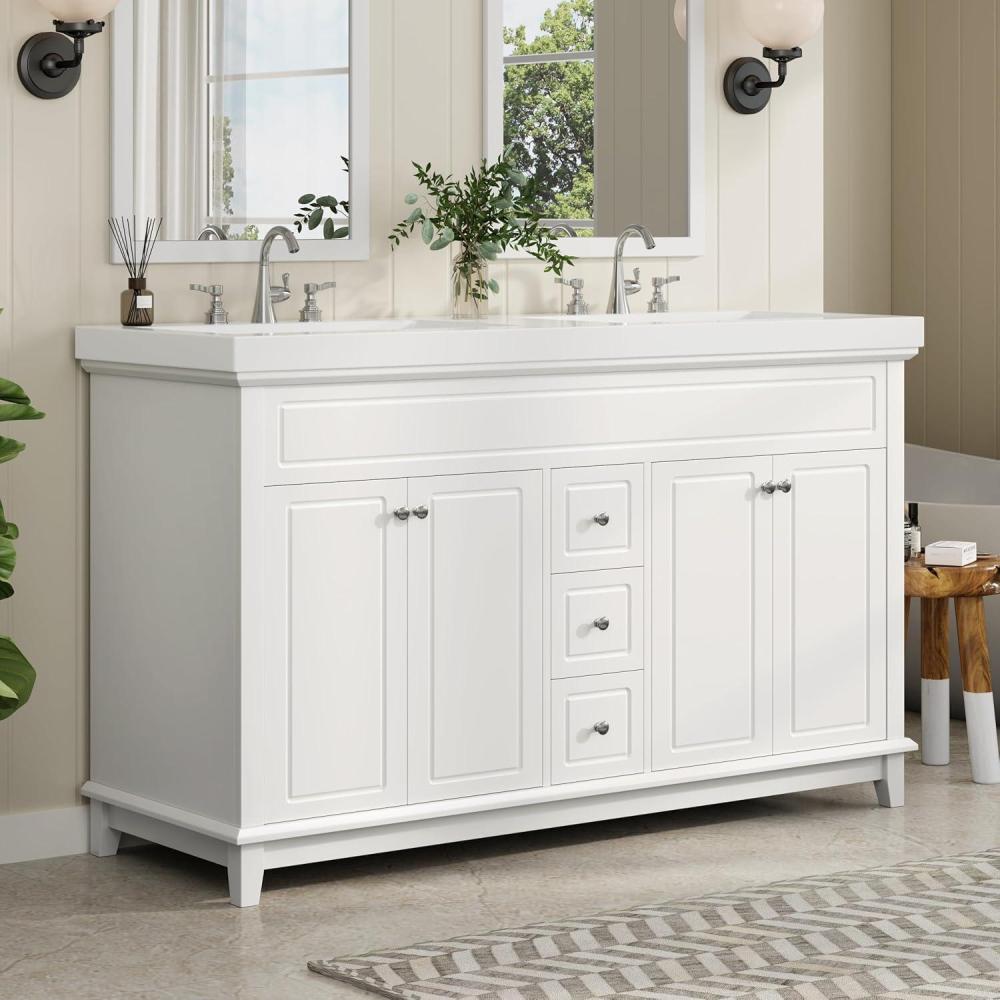 imageChristopher Knight Home Meril 4725quot Bathroom Vanity with Resin Sink Bathroom Vanity Storage Cabinet with Sink SoftClose 6 Drawers and 2 Doors with 2Tier Shelves Pinewood Leg Freestanding White5750