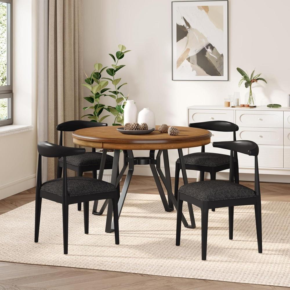 imageChristopher Knight Home Mikan 5 Piece Wooden Dining Table Set for 4 Modern Dining Chairs Set of 4 and Table Set Round Dining Table and Chair Set for HomeApartmentRestaurant BlackBrown