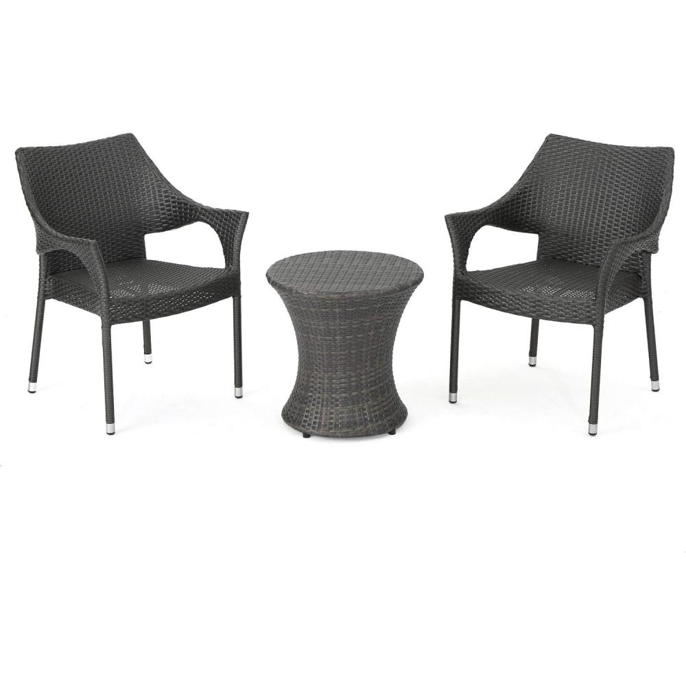 imageChristopher Knight Home Mirage Outdoor Wicker Stacking Chair Chat Set 3Pcs Set Grey