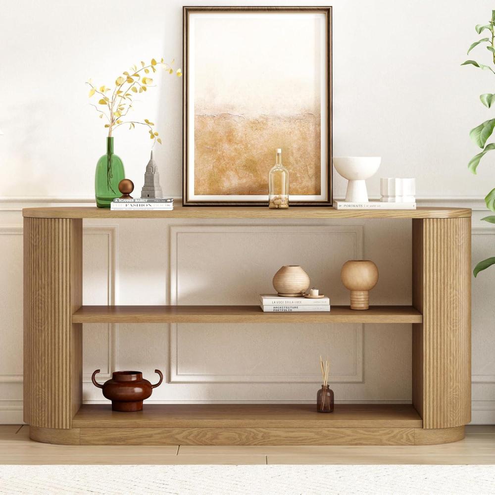 imageChristopher Knight Home Mirod Entryway Console Table Sofa Table with 3Tier Open Shelves Narrow Wooden Couch Tables Wide Space to Display Spacious Storage Shelf for Living Room Hallway 58quot BlackNatural