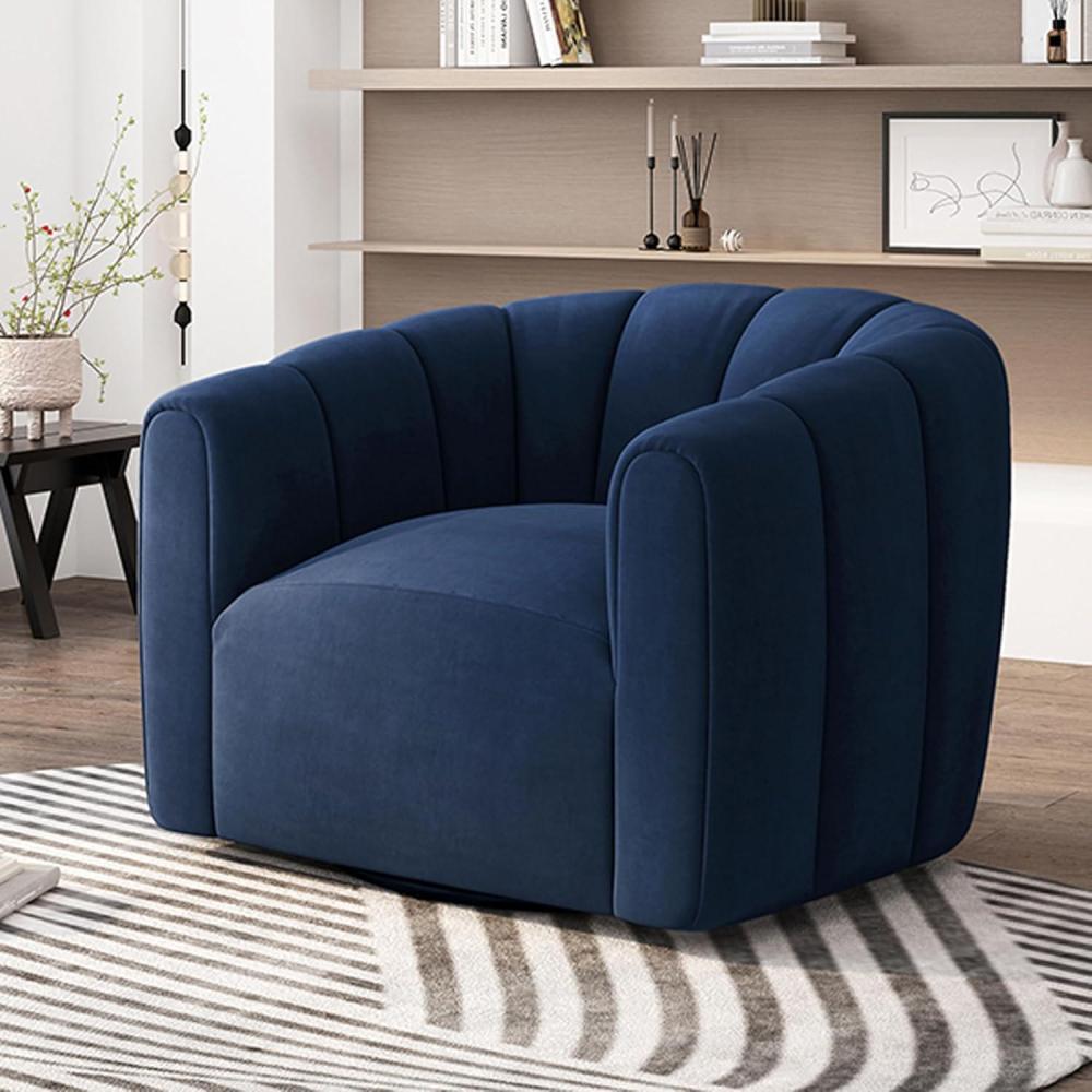 imageChristopher Knight Home Monroe Velvet Swivel Club Chair Armchair with 360Degree Rotation Upholstered Barrel Swivel Sofa Chair for Living Room Tufted Back Thick Cushion Iron Base Dark BrownDark Blue