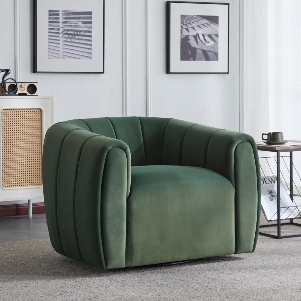 imageChristopher Knight Home Monroe Velvet Swivel Club Chair Armchair with 360Degree Rotation Upholstered Barrel Swivel Sofa Chair for Living Room Tufted Back Thick Cushion Iron Base Dark BrownOlive Green