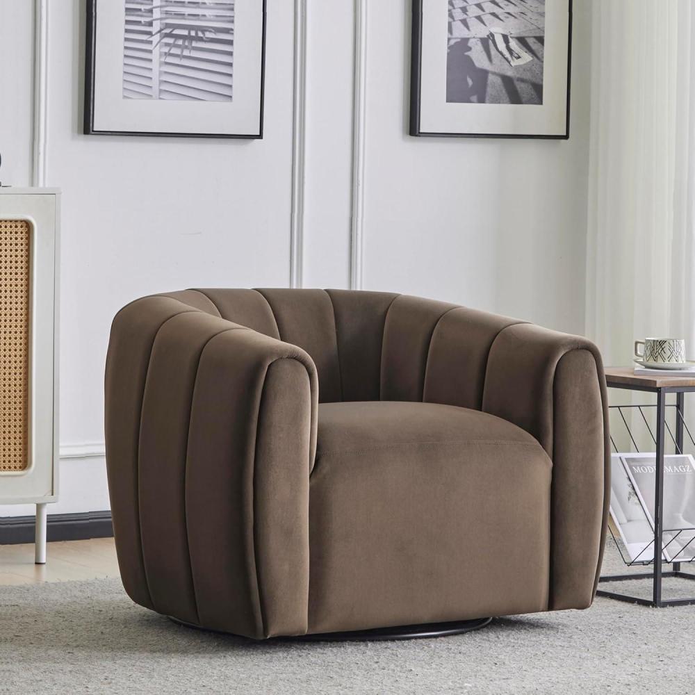 imageChristopher Knight Home Monroe Velvet Swivel Club Chair Armchair with 360Degree Rotation Upholstered Barrel Swivel Sofa Chair for Living Room Tufted Back Thick Cushion Iron Base Dark BrownDark Brown