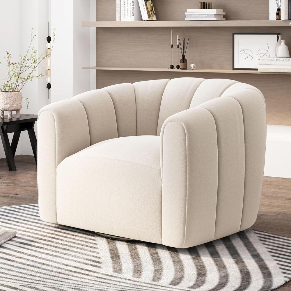 imageChristopher Knight Home Monroe Velvet Swivel Club Chair Armchair with 360Degree Rotation Upholstered Barrel Swivel Sofa Chair for Living Room Tufted Back Thick Cushion Iron Base Dark BrownWhite