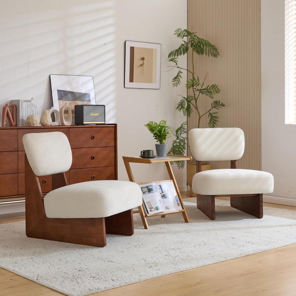 imageChristopher Knight Home Mores Low Profile Accent Chair Set of 2 Modern Living Room Armless Lounge Chair Fabric Comfy Reading Chair for Bedroom Wooden Frame and Thick Padded Seat WhiteWalnutWalnutwhite