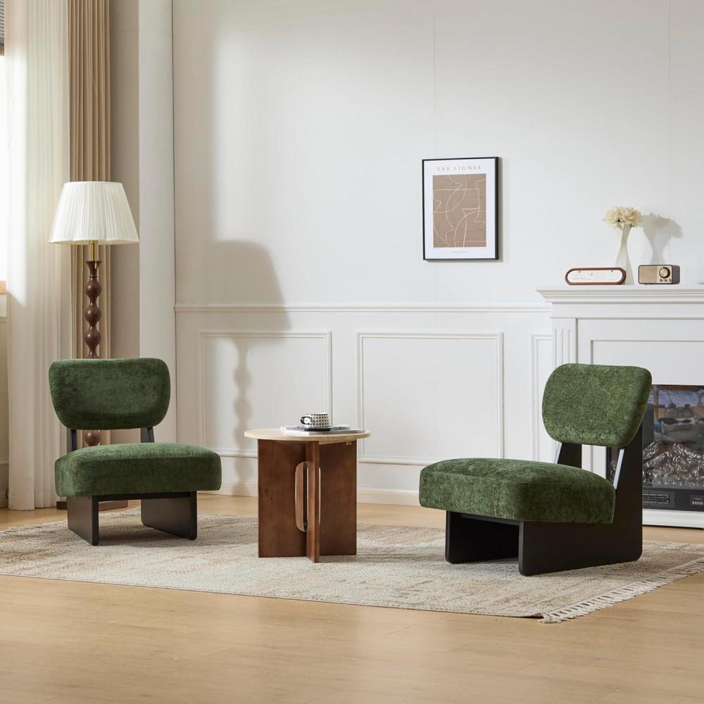 imageChristopher Knight Home Mores Low Profile Accent Chair Set of 2 Modern Living Room Armless Lounge Chair Fabric Comfy Reading Chair for Bedroom Wooden Frame and Thick Padded Seat WhiteWalnutBlackgreen