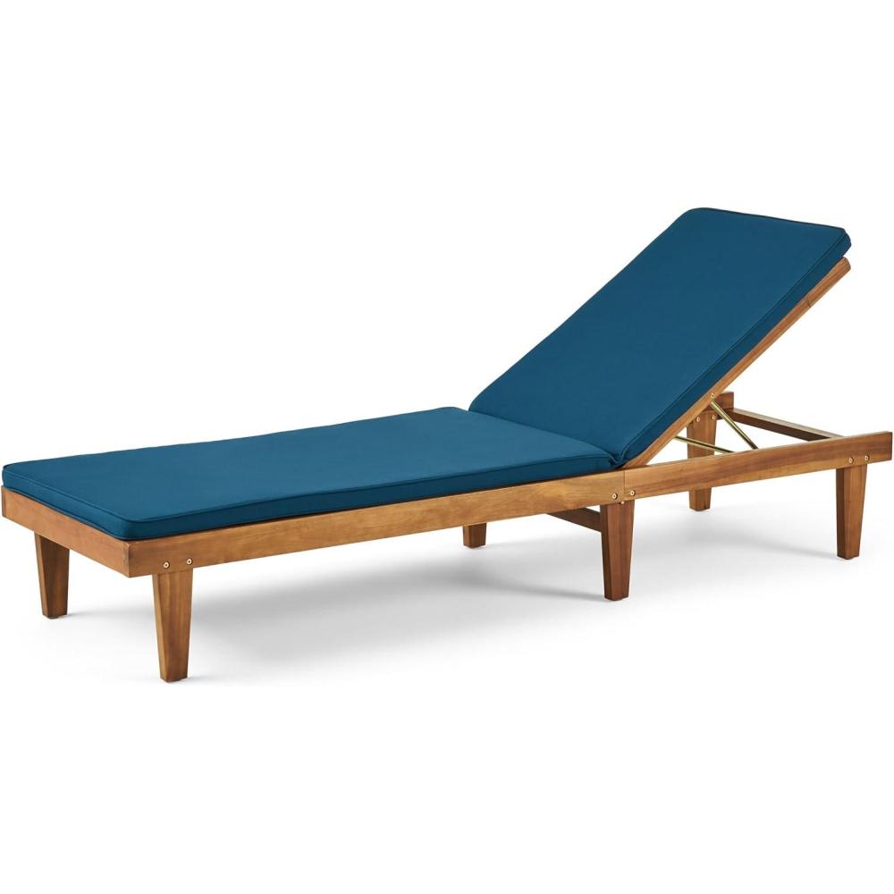 imageChristopher Knight Home Nadine Outdoor Acacia Wood Chaise Lounge and Cushion Set Teak and Blue