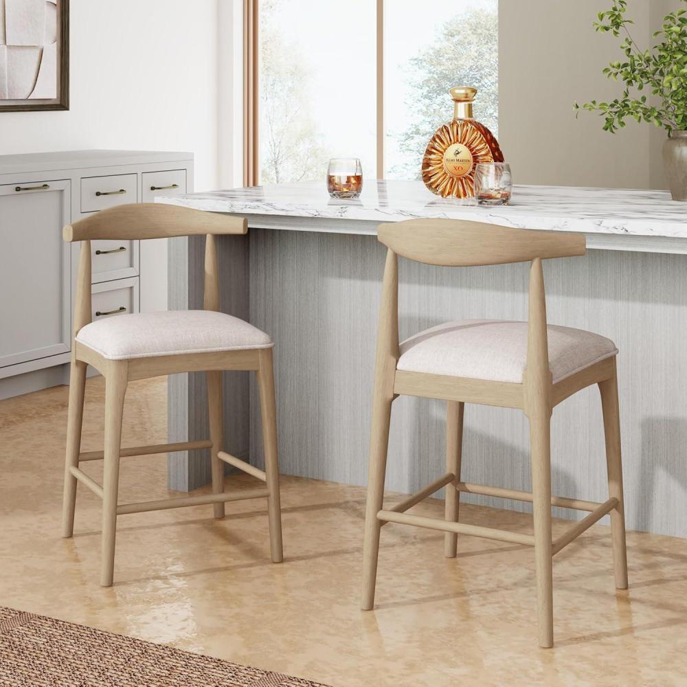 imageChristopher Knight Home Nami 265 Wooden Counter Height Bar Stools Set of 2 Fabric Upholstered Bar Stool with Curved Back Kitchen Counter Stools with Slender Tapered Legs and Footrest BlackGrey Light Ash