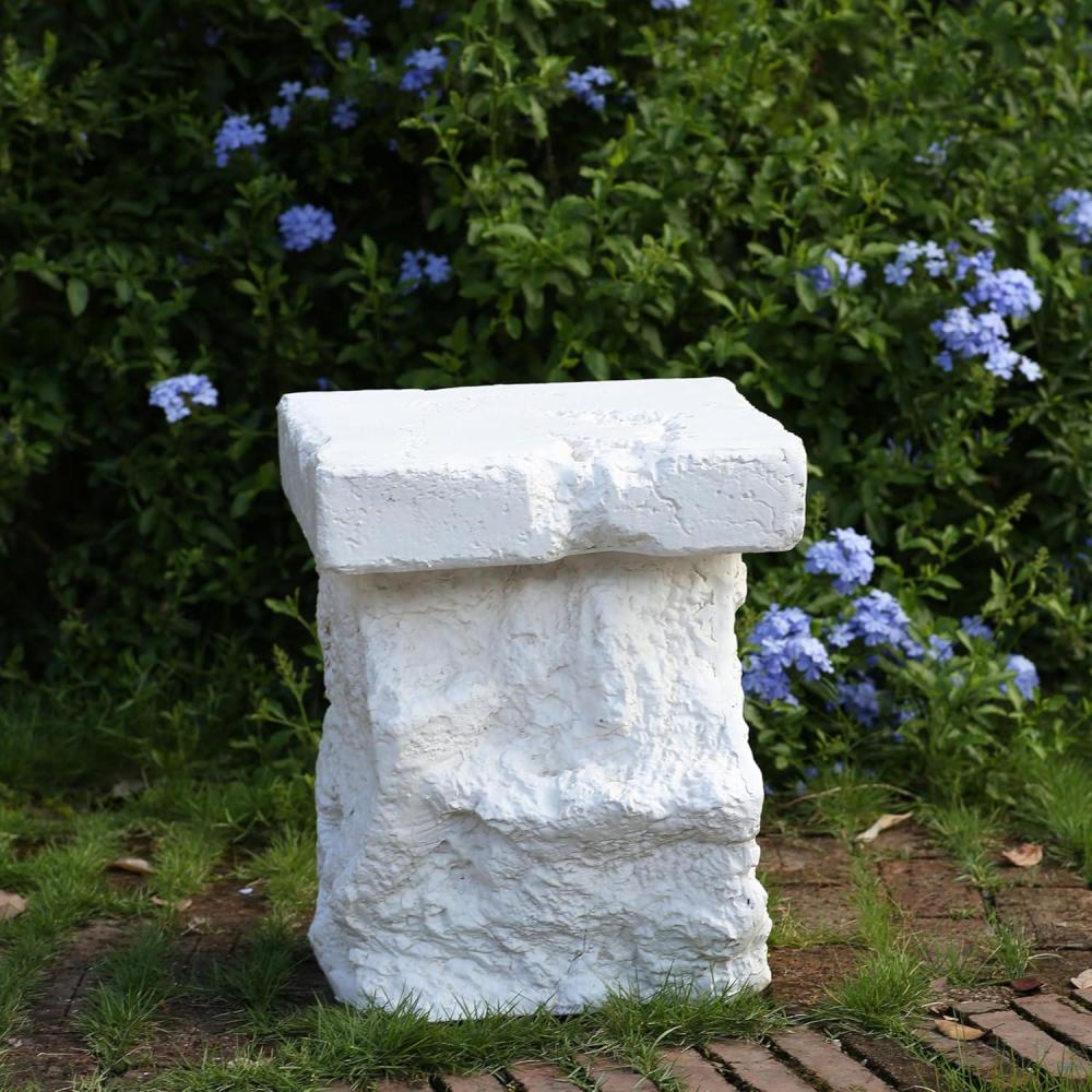 imageChristopher Knight Home Nataly 1875quot H Small Outdoor Side Table Carved Garden Stool with Stone Block Shape Lightweight Concrete End Table Patio Decorative Home Stool for Balcony Backyard WhiteWhiteStone Block