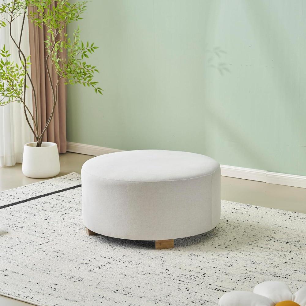 imageChristopher Knight Home Naylor Modern Fabric Round Ottoman Living Room Upholstered Foot Stools Foot Rest Modern Ottoman Coffee Table with Wooden Frame White