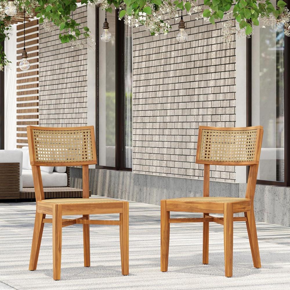 imageChristopher Knight Home Neeko Acacia Wood Patio Dining Chairs Set of 2 Wooden Outdoor Kitchen Side Chair Wicker Garden Chair Set for Dining Table Patio Furniture Extra Seat Light Brown  Teak