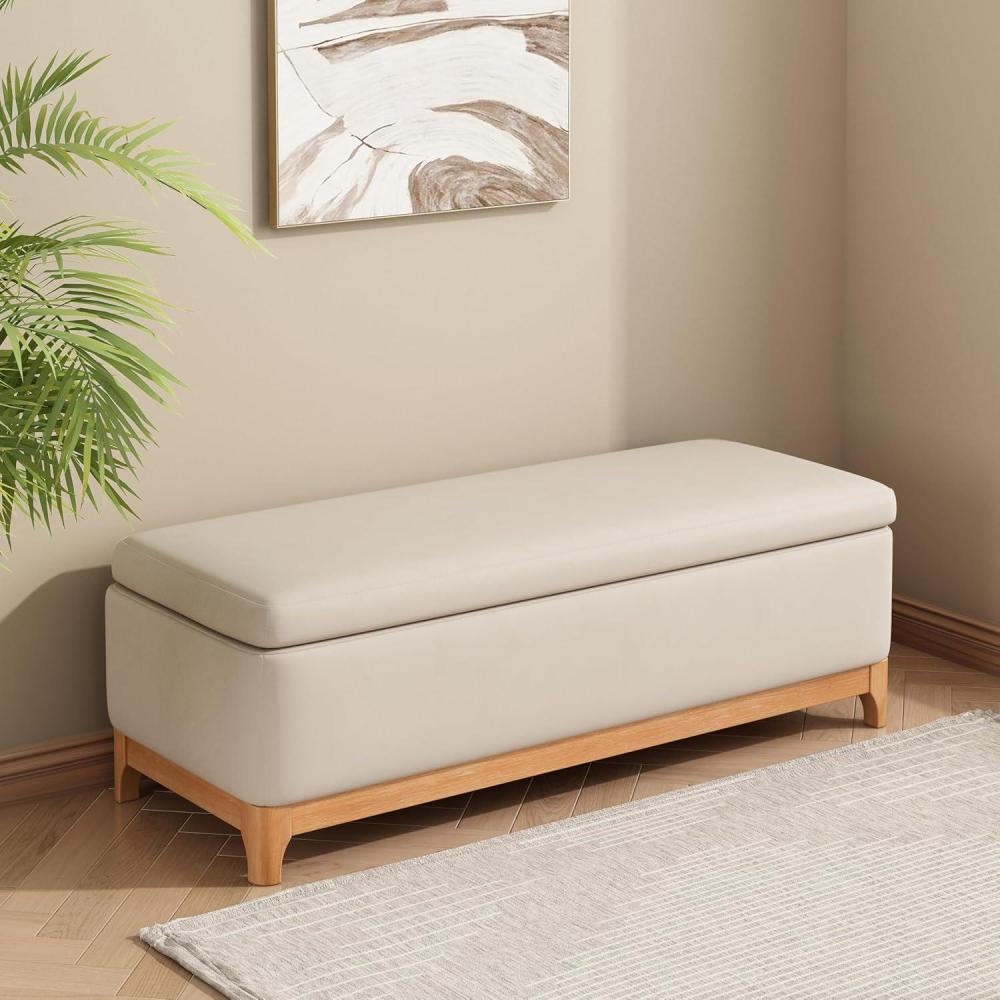 imageChristopher Knight Home Nesley Upholstered Ottoman with Storage for Living Room Faux Leather Modern Storage Ottoman Foot Rest Wooden Bedroom Rectangular End of Bed Bench BeigeBeige