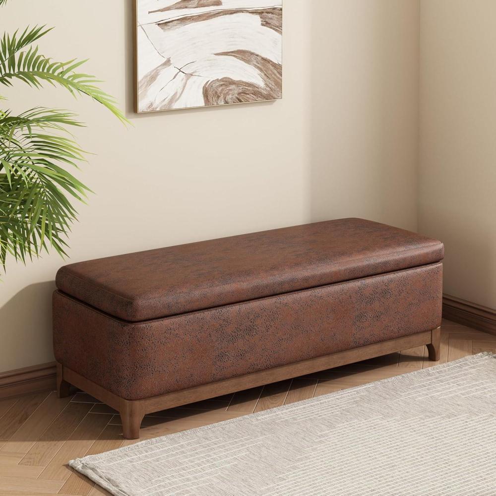 imageChristopher Knight Home Nesley Upholstered Ottoman with Storage for Living Room Faux Leather Modern Storage Ottoman Foot Rest Wooden Bedroom Rectangular End of Bed Bench BeigeBrown