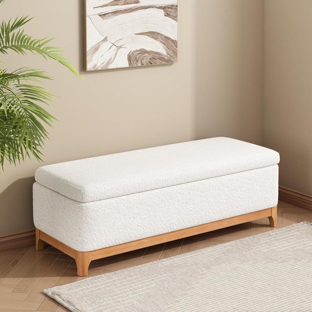 imageChristopher Knight Home Nesley Upholstered Ottoman with Storage for Living Room Faux Leather Modern Storage Ottoman Foot Rest Wooden Bedroom Rectangular End of Bed Bench BeigeWhite