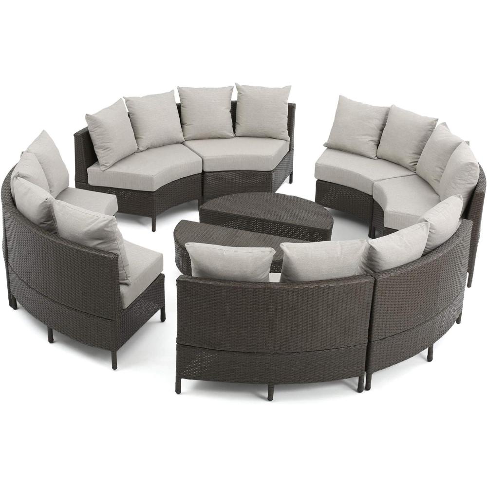 imageChristopher Knight Home Newton Outdoor 16Seater Wicker Sofa Set with Water Resistant Fabric Cushions Brown  Ceramic Grey