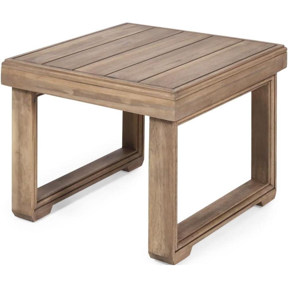 imageChristopher Knight Home Nicholas Outdoor Small Coffee Table Slat Panel Square Side Table Acacia Wood Side Desk for Backyard Balcony Garden Weather Resistant Patio End Table Light GreyBrown