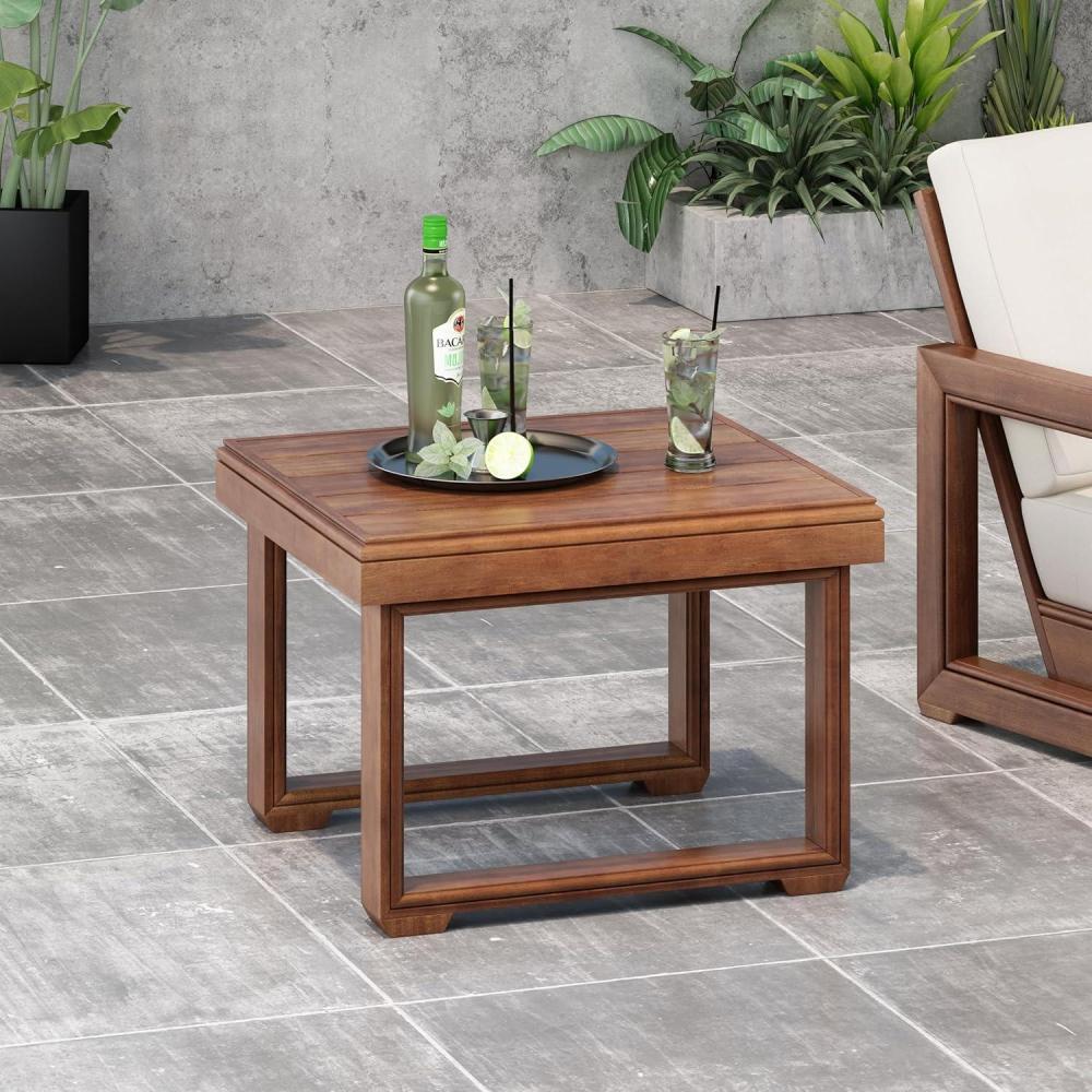 imageChristopher Knight Home Nicholas Outdoor Small Coffee Table Slat Panel Square Side Table Acacia Wood Side Desk for Backyard Balcony Garden Weather Resistant Patio End Table Light GreyMocha