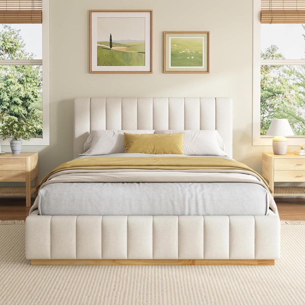 imageChristopher Knight Home Oliver Fabric Upholstered Queen Size Bed Frame with Headboard Modern Queen Bed Frame and Headboard Wooden Slats Support Easy Assembly No Box Spring Needed BeigeQueen US Standard
