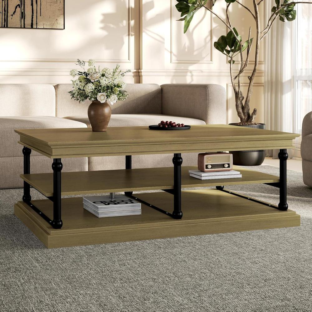 imageChristopher Knight Home Oner Living Room Coffee Table with Spacious 2Tier Design Modern Rubberwood Rectangular Side Table Multifunctional Accent Table with Open Storage Shelves Black  Brown