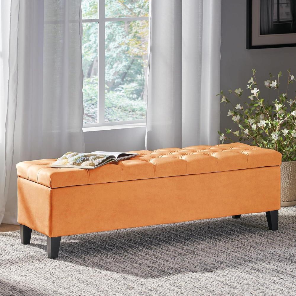 imageChristopher Knight Home Ottilie Boucle Fabric Storage Ottoman Bench Wooden Rectangular Ottoman with Storage Bedroom End of Bed Foot Stool Entryway Ottoman Footrest Living Room Extra Seat GreenOrange